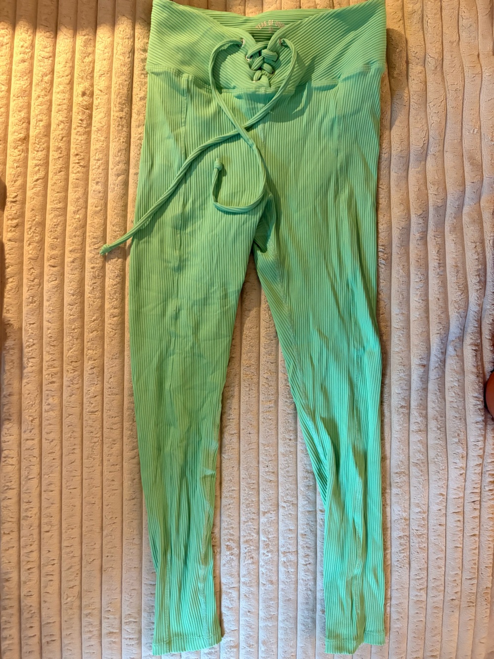 Year of Ours Light Green Ribbed Lace-Up Leggings